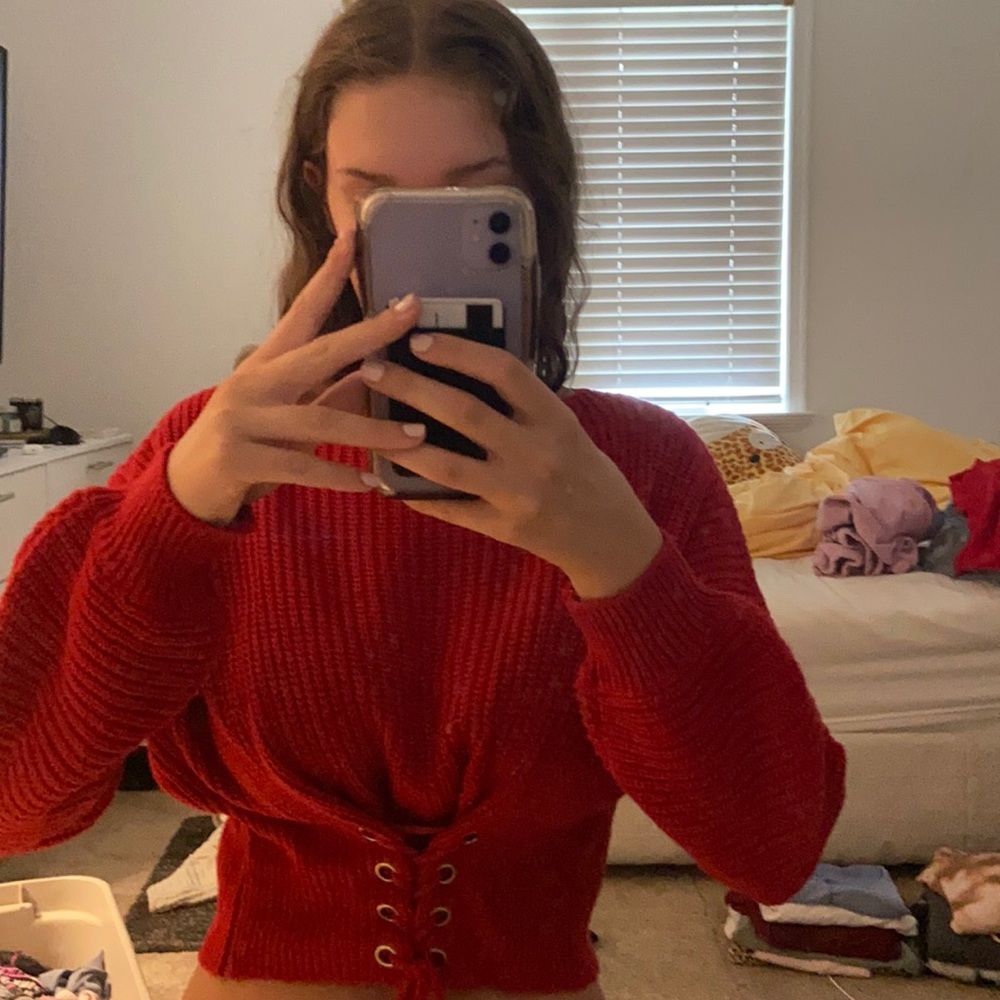 dark red LF sweater fits size Xs,S, and M)